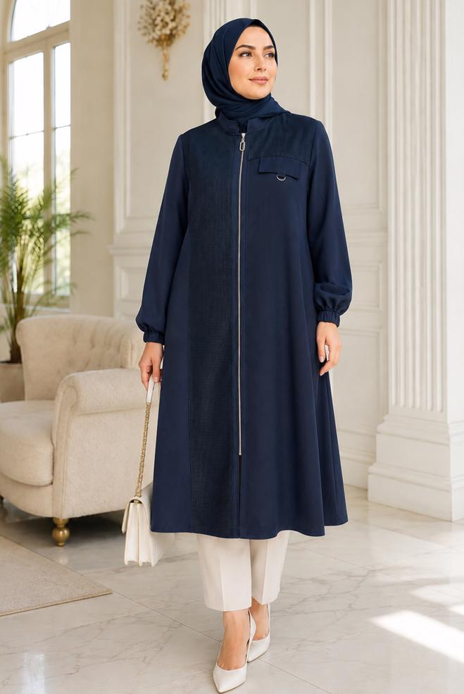 Vêtements hijab BEIGE TUNIQUE DÉTAILLÉE ZIPPÉE 21005 - ALVİNA