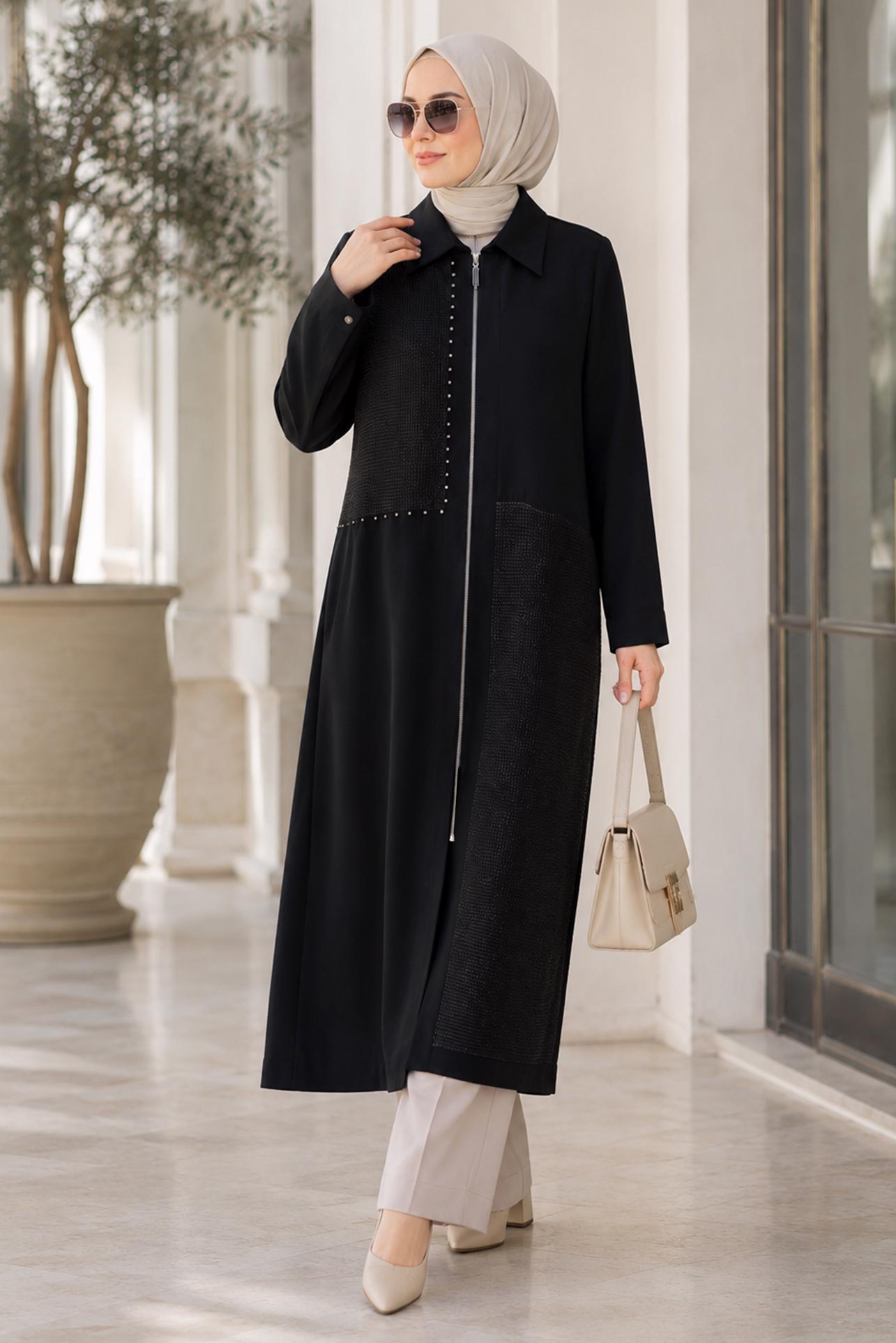 Vêtements hijab NOIR TUNIQUE EN CRÊPE GRANDE TAILLE 21006