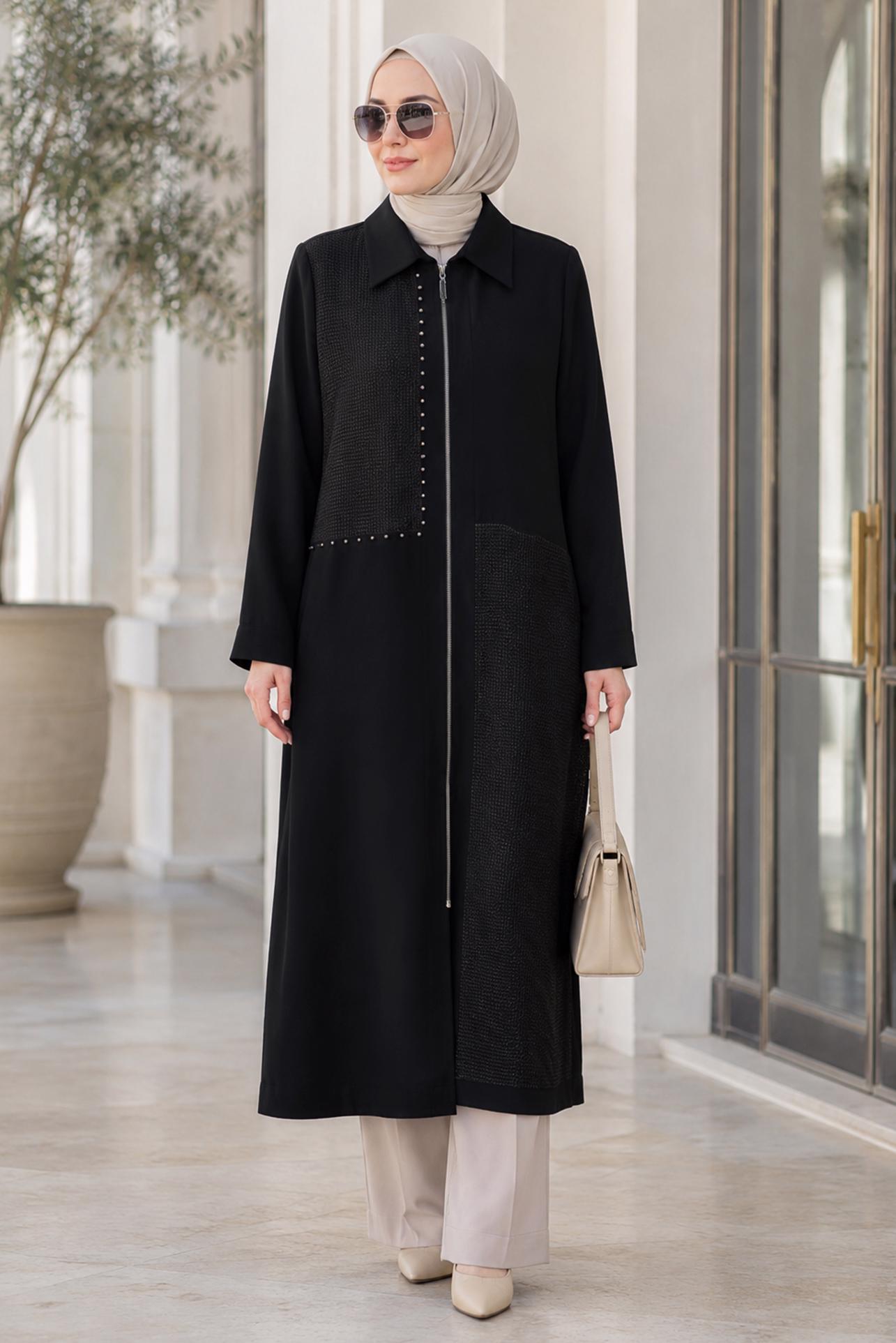 Vêtements hijab NOIR TUNIQUE EN CRÊPE GRANDE TAILLE 21006
