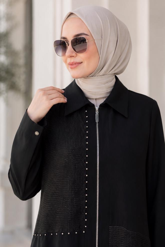 Vêtements hijab NOIR TUNIQUE EN CRÊPE GRANDE TAILLE 21006 - ALVİNA
