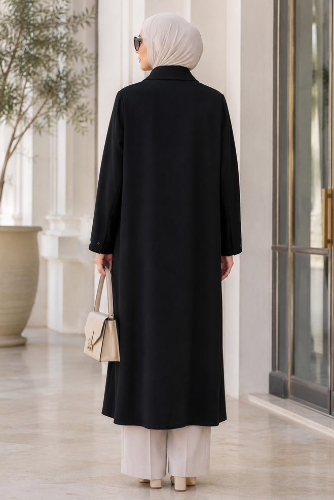 Vêtements hijab NOIR TUNIQUE EN CRÊPE GRANDE TAILLE 21006 - ALVİNA