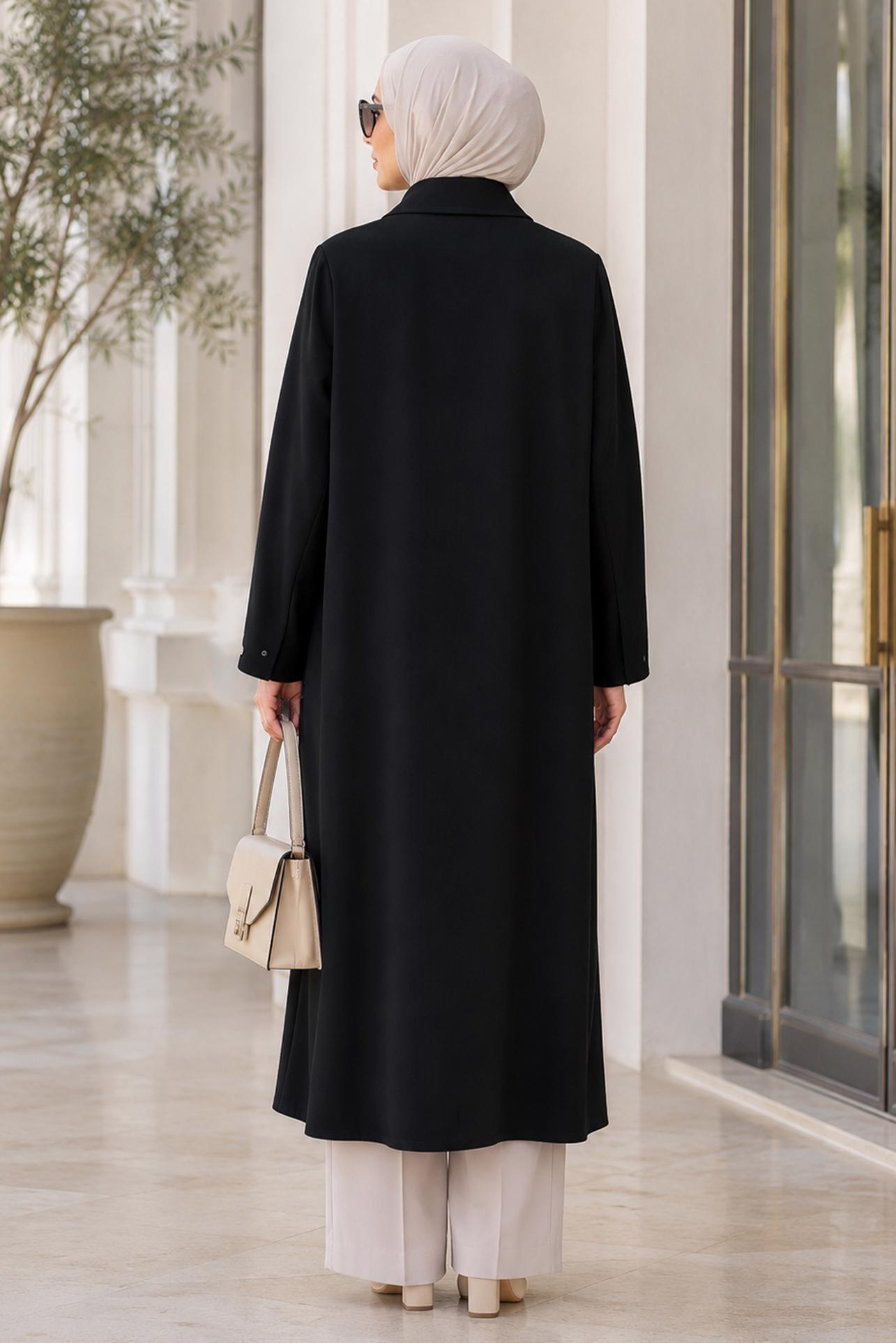 Vêtements hijab NOIR TUNIQUE EN CRÊPE GRANDE TAILLE 21006