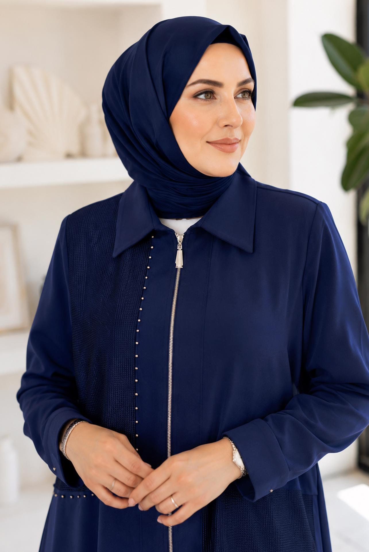 Vêtements hijab BLEU MARINE TUNIQUE EN CRÊPE GRANDE TAILLE 21006