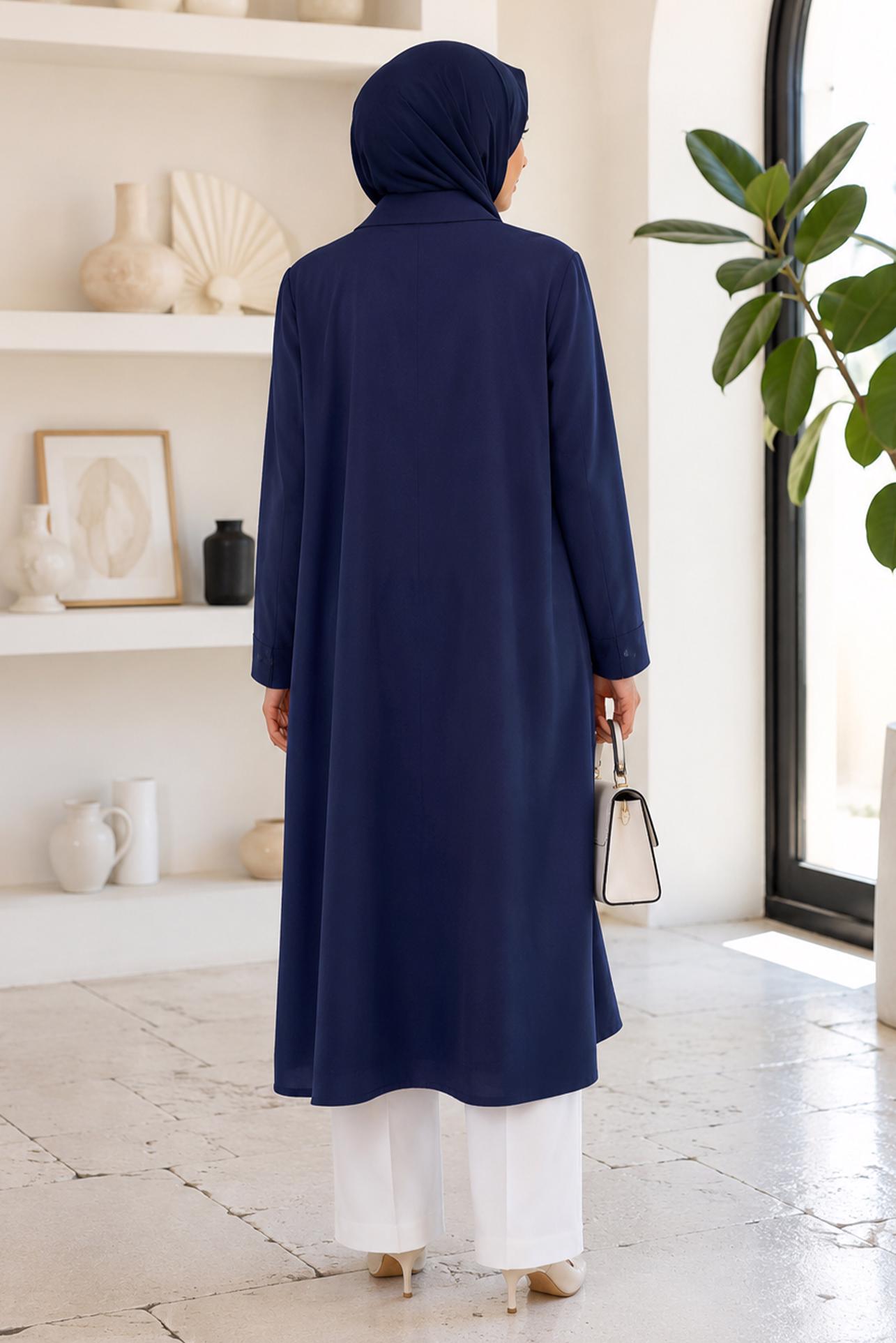 Vêtements hijab BLEU MARINE TUNIQUE EN CRÊPE GRANDE TAILLE 21006