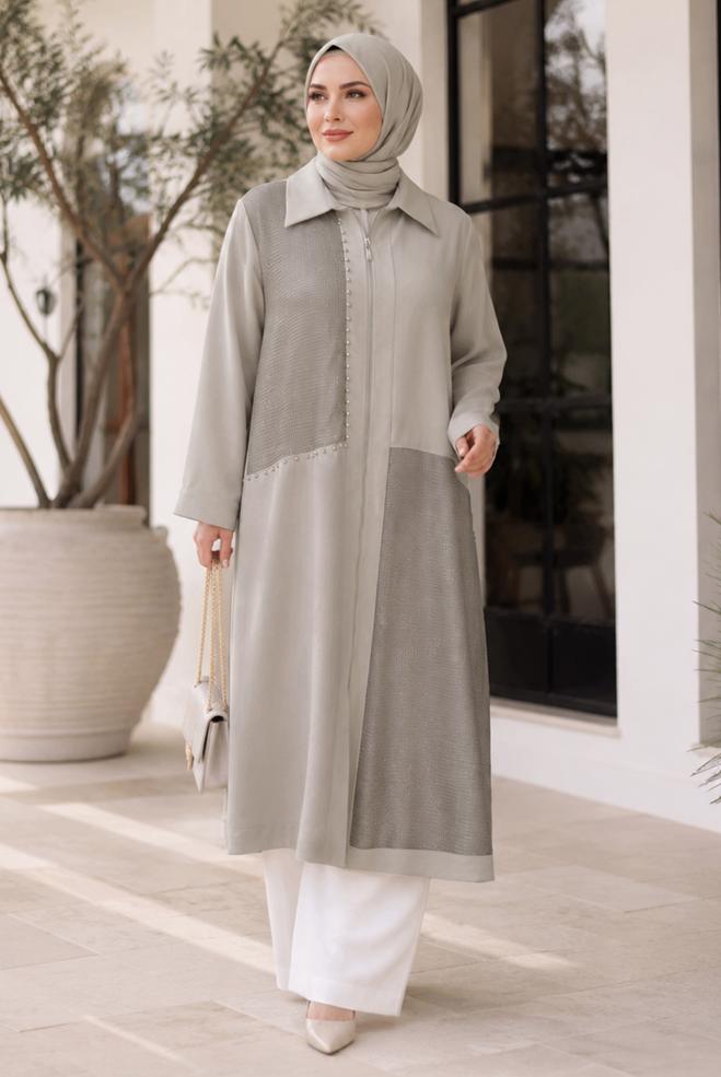 Vêtements hijab BEIGE TUNIQUE EN CRÊPE GRANDE TAILLE 21006 - ALVİNA