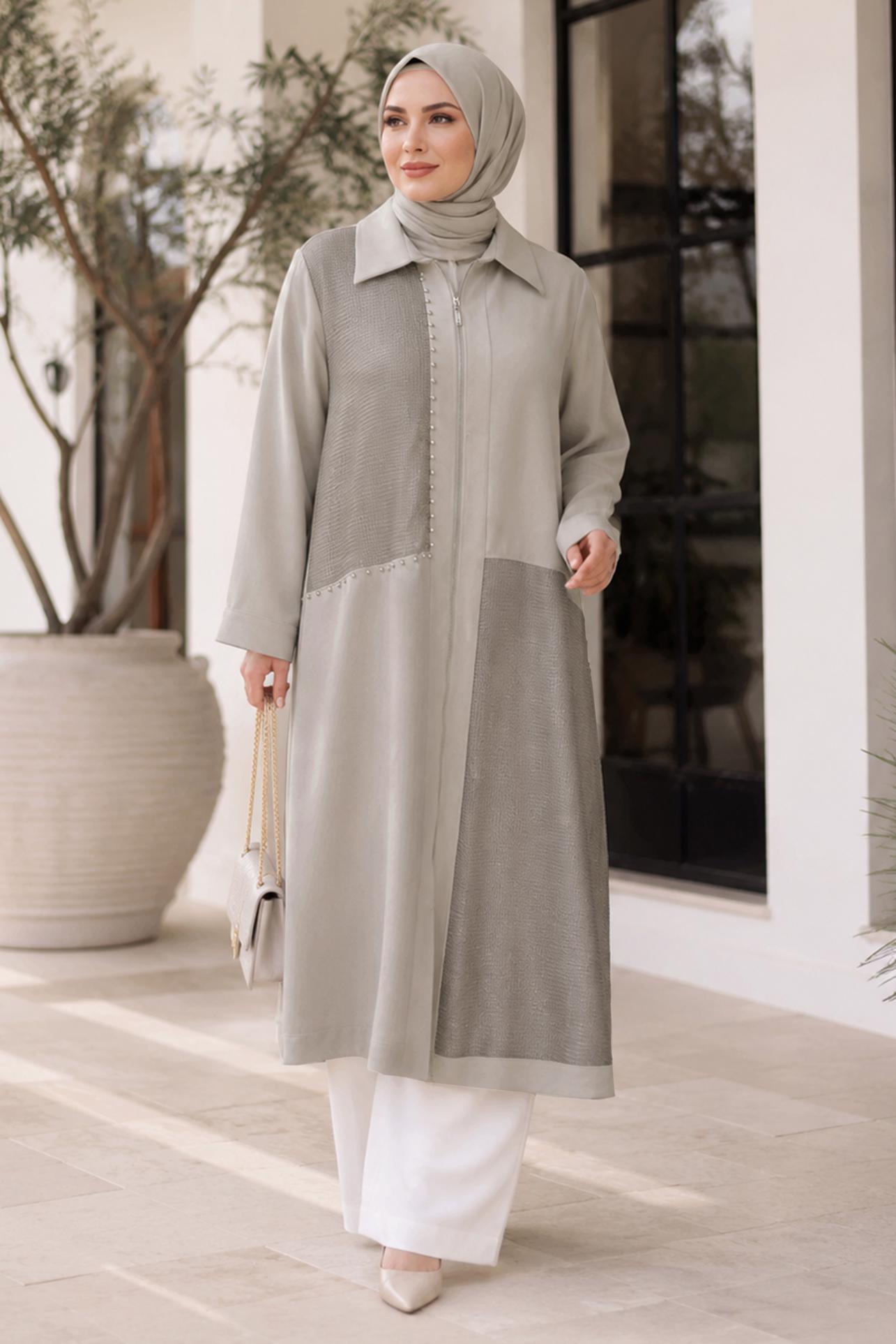 Vêtements hijab BEIGE TUNIQUE EN CRÊPE GRANDE TAILLE 21006