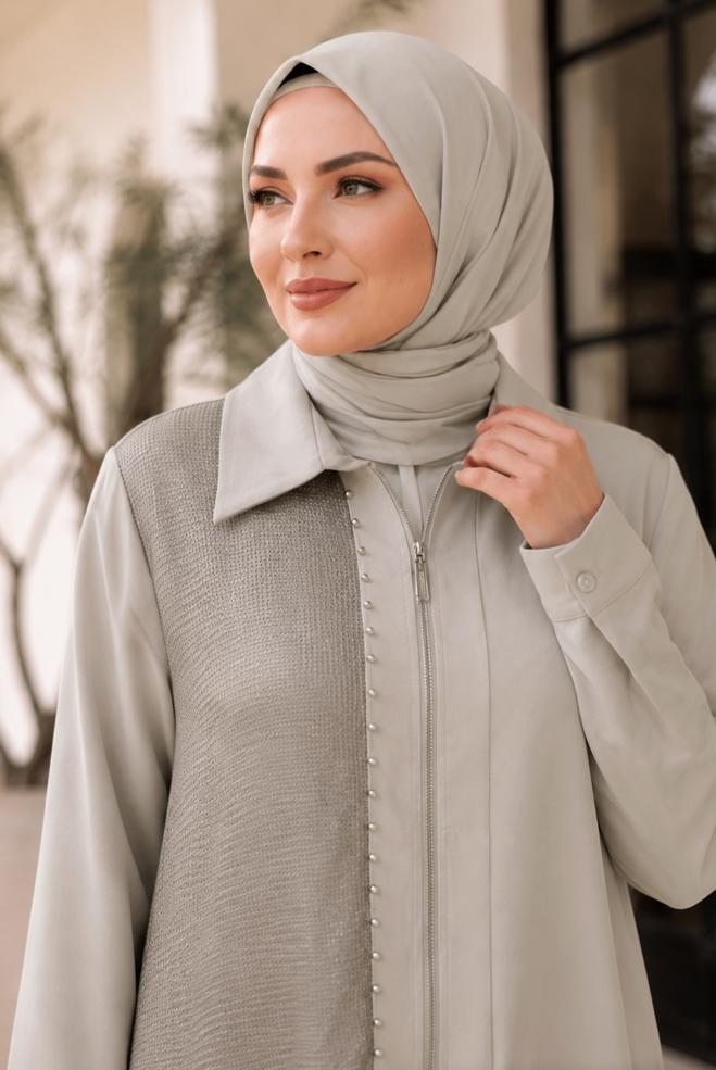 Vêtements hijab BEIGE TUNIQUE EN CRÊPE GRANDE TAILLE 21006 - ALVİNA