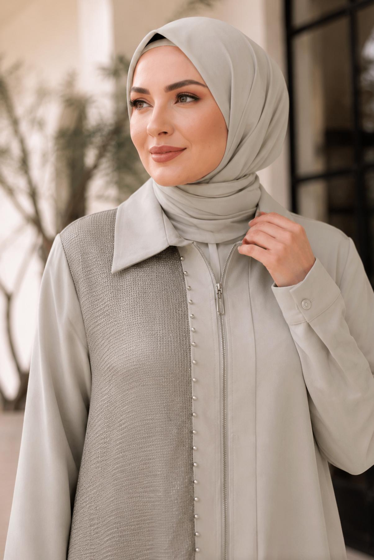 Vêtements hijab BEIGE TUNIQUE EN CRÊPE GRANDE TAILLE 21006