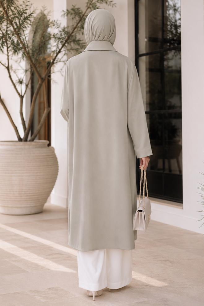 Vêtements hijab BEIGE TUNIQUE EN CRÊPE GRANDE TAILLE 21006 - ALVİNA