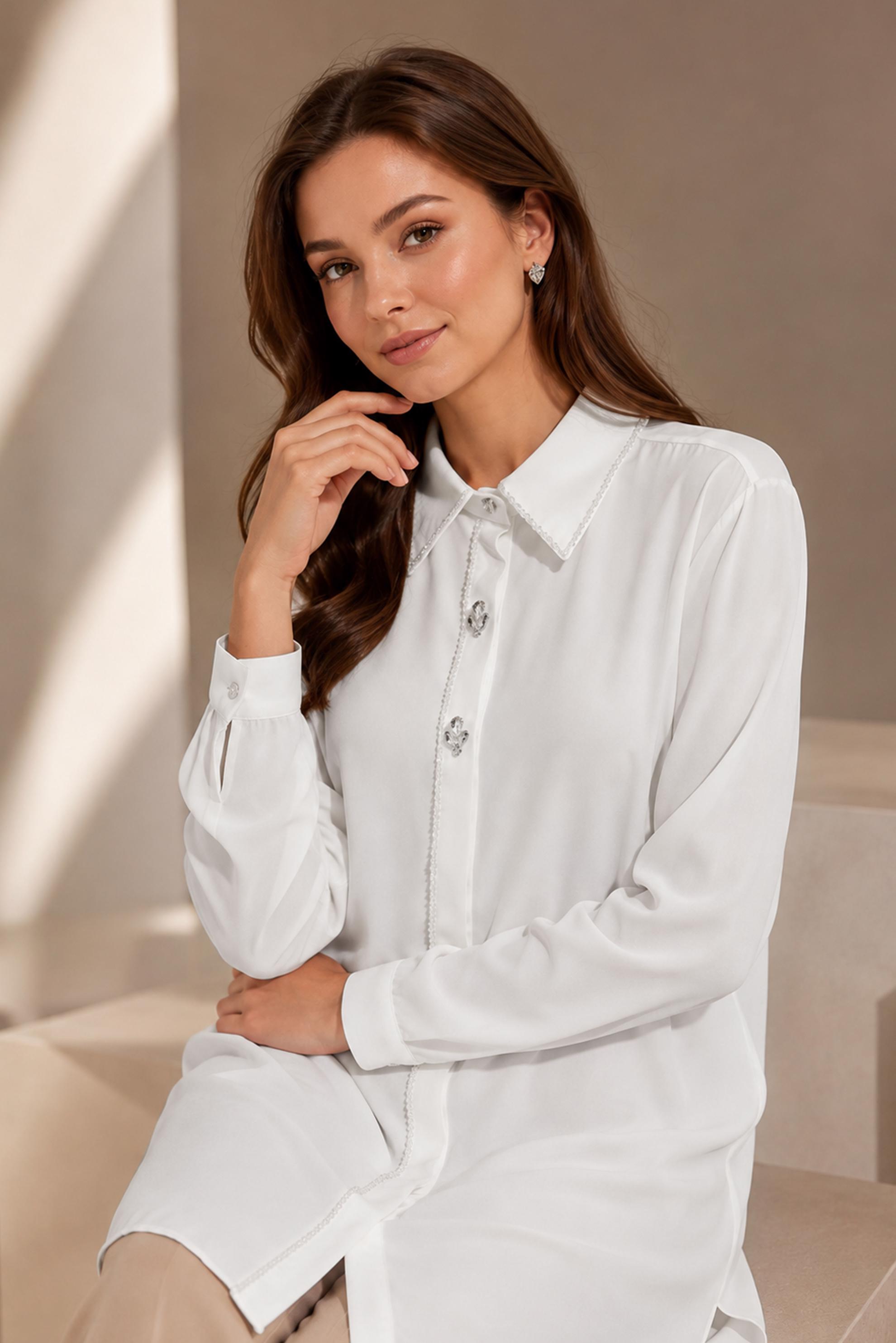 Hijab clothing WHITE BEAD AND GEM EMBROIDERED TUNIC 21032