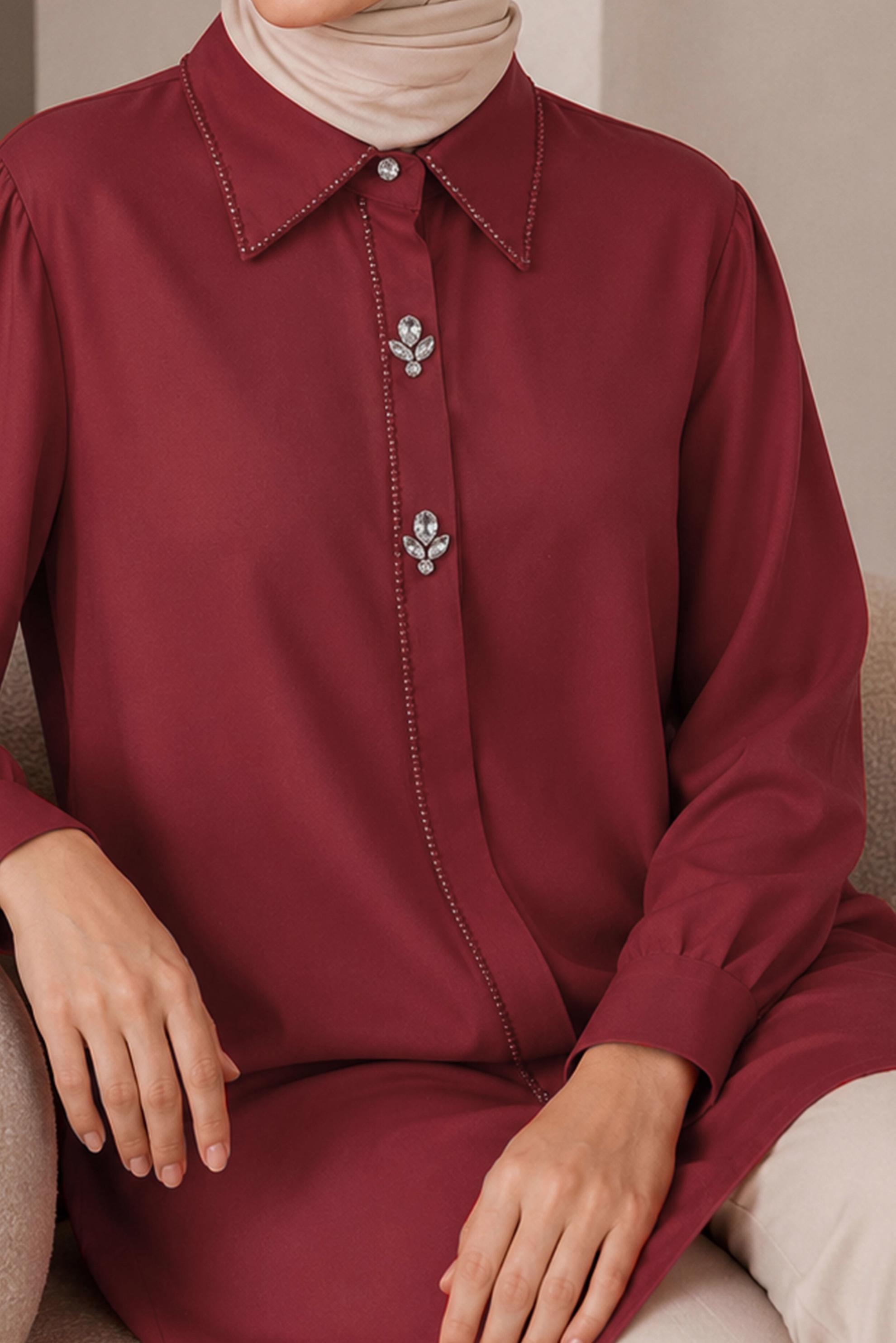 Hijab clothing RED BEAD AND GEM EMBROIDERED TUNIC 21032