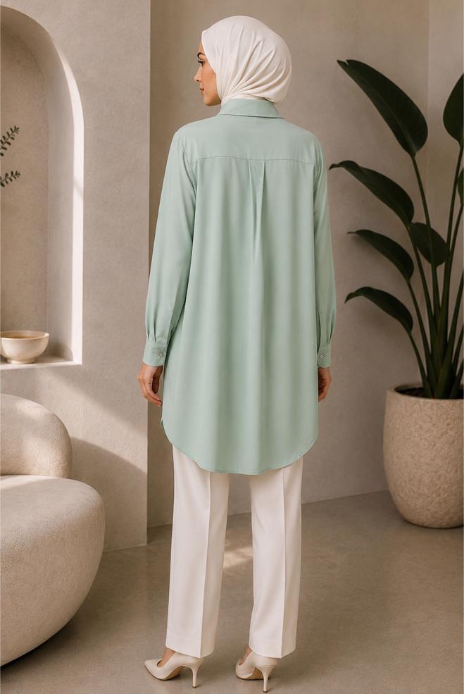 Hijab clothing GREEN BEAD AND GEM EMBROIDERED TUNIC 21032 - ALVİNA