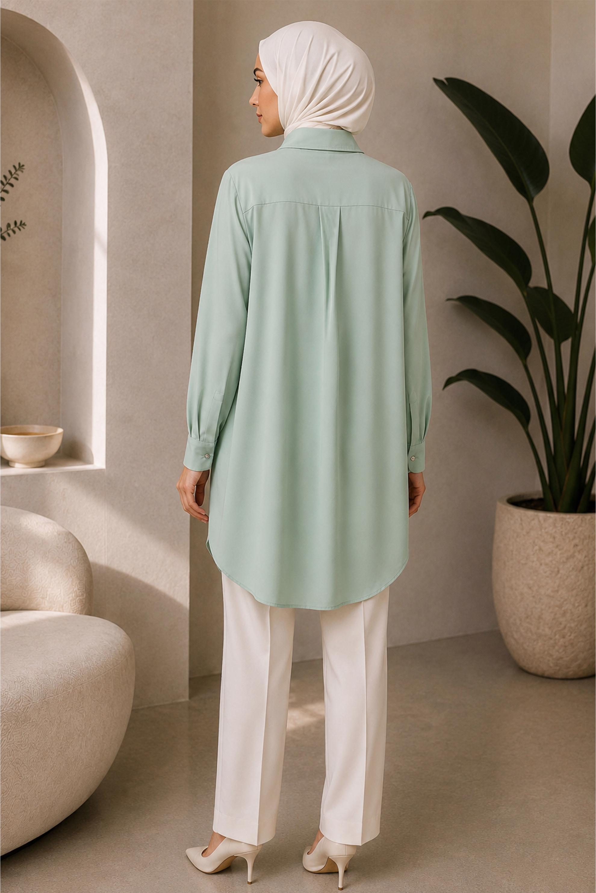 Hijab clothing GREEN BEAD AND GEM EMBROIDERED TUNIC 21032