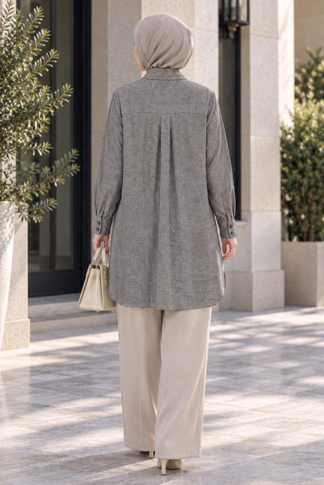 Hijab clothing GREY SHIRT COLLAR JACQUARD TUNIC 21038 - ALVİNA