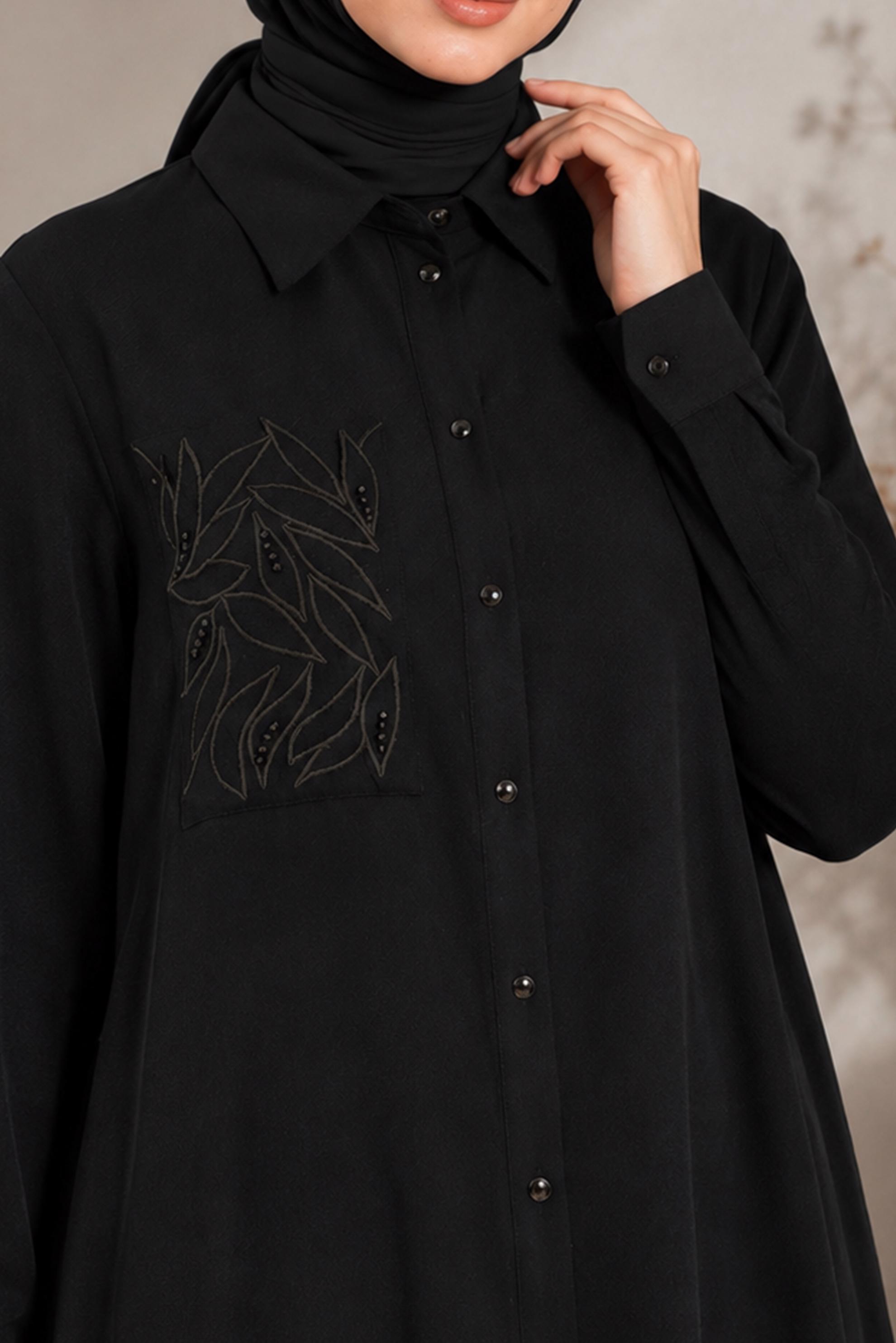 Hijab clothing BLACK SHIRT COLLAR EMBROIDERED TUNIC 21039
