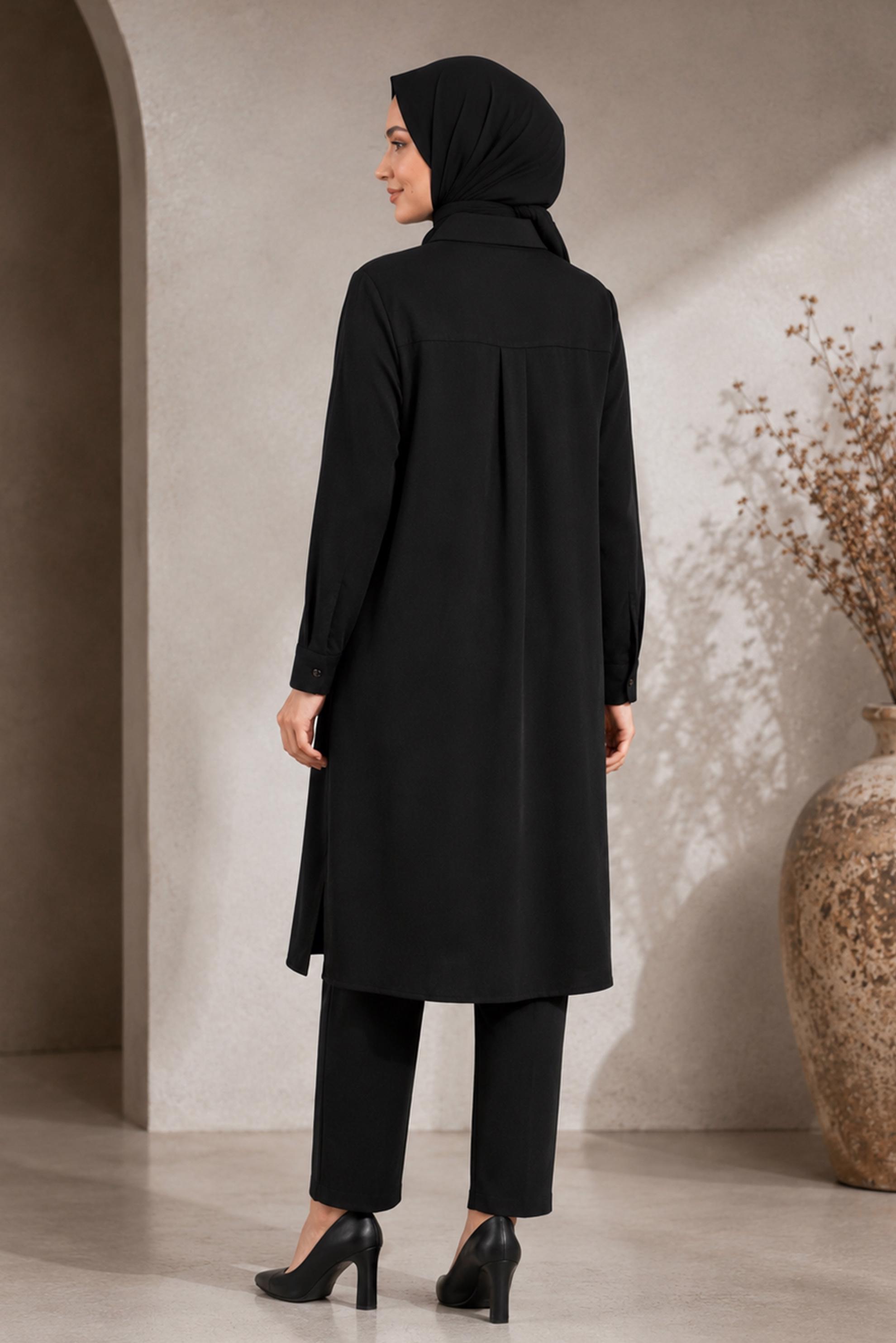 Hijab clothing BLACK SHIRT COLLAR EMBROIDERED TUNIC 21039