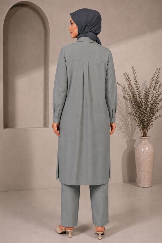 Hijab clothing GREY SHIRT COLLAR EMBROIDERED TUNIC 21039 - ALVİNA