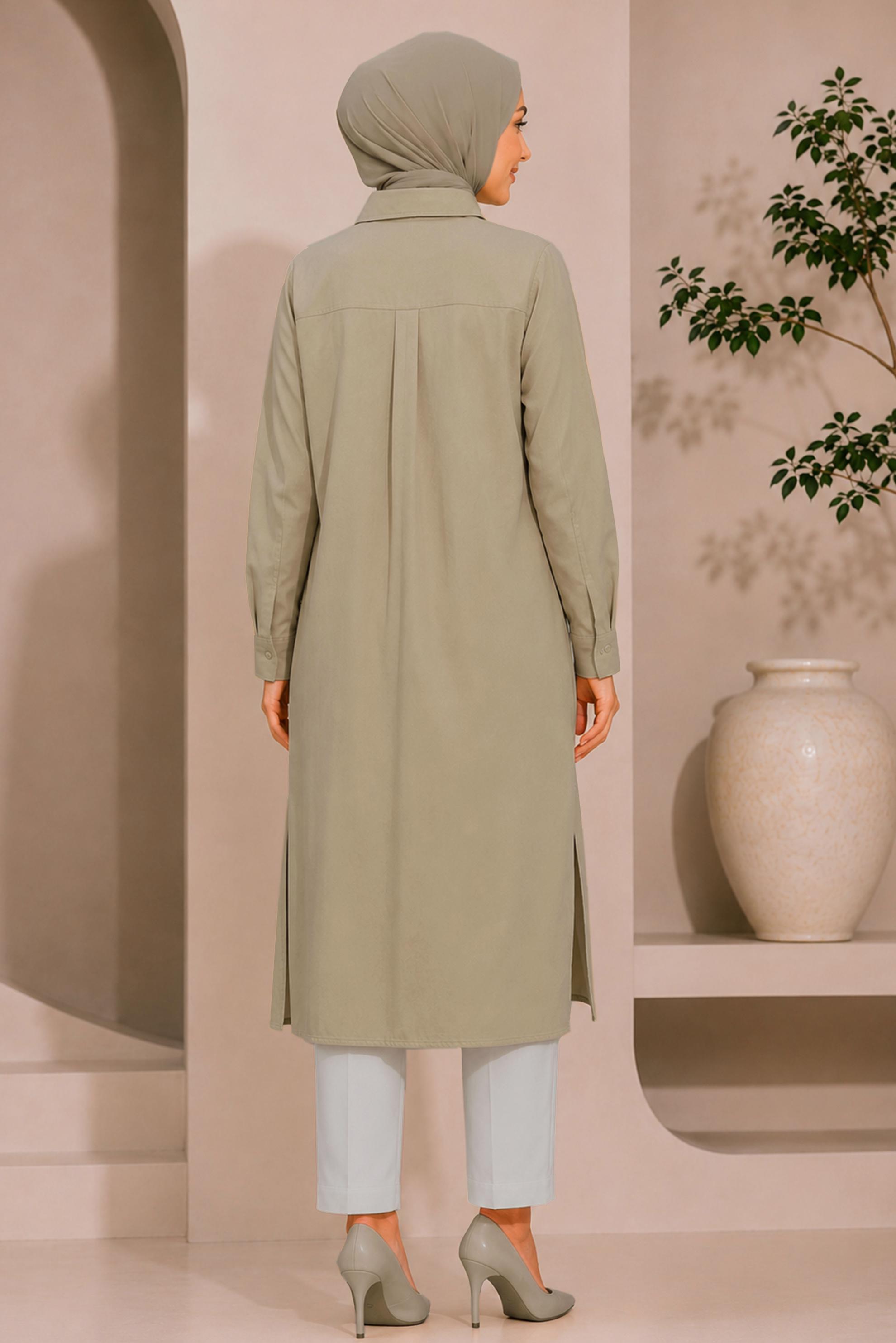 Hijab clothing BROWN SHIRT COLLAR EMBROIDERED TUNIC 21039
