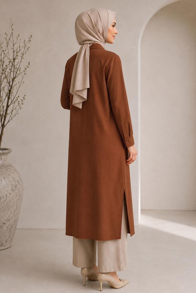 Hijab clothing ORANGE SHIRT COLLAR EMBROIDERED TUNIC 21039 - ALVİNA