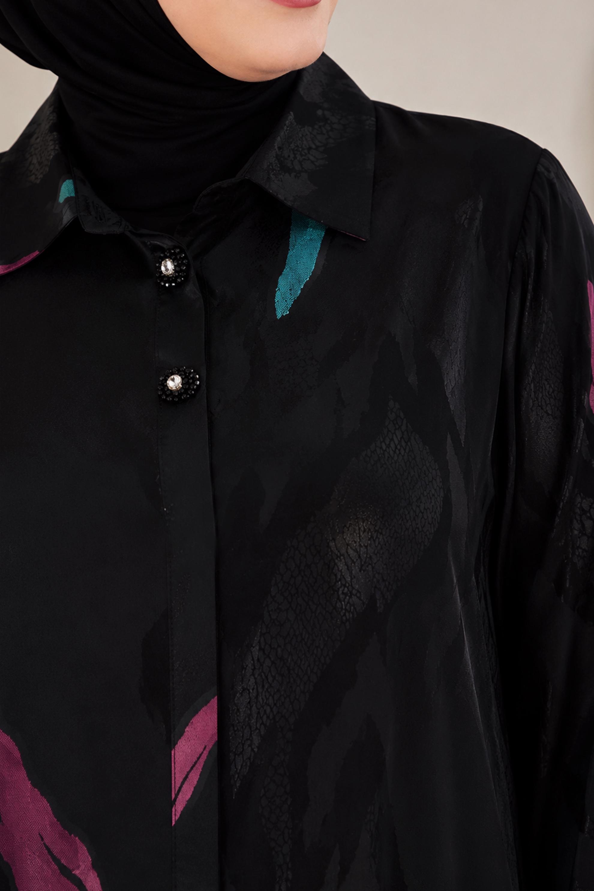 Hijab clothing BLACK PATTERNED SATIN JACQUARD TUNIC 21043