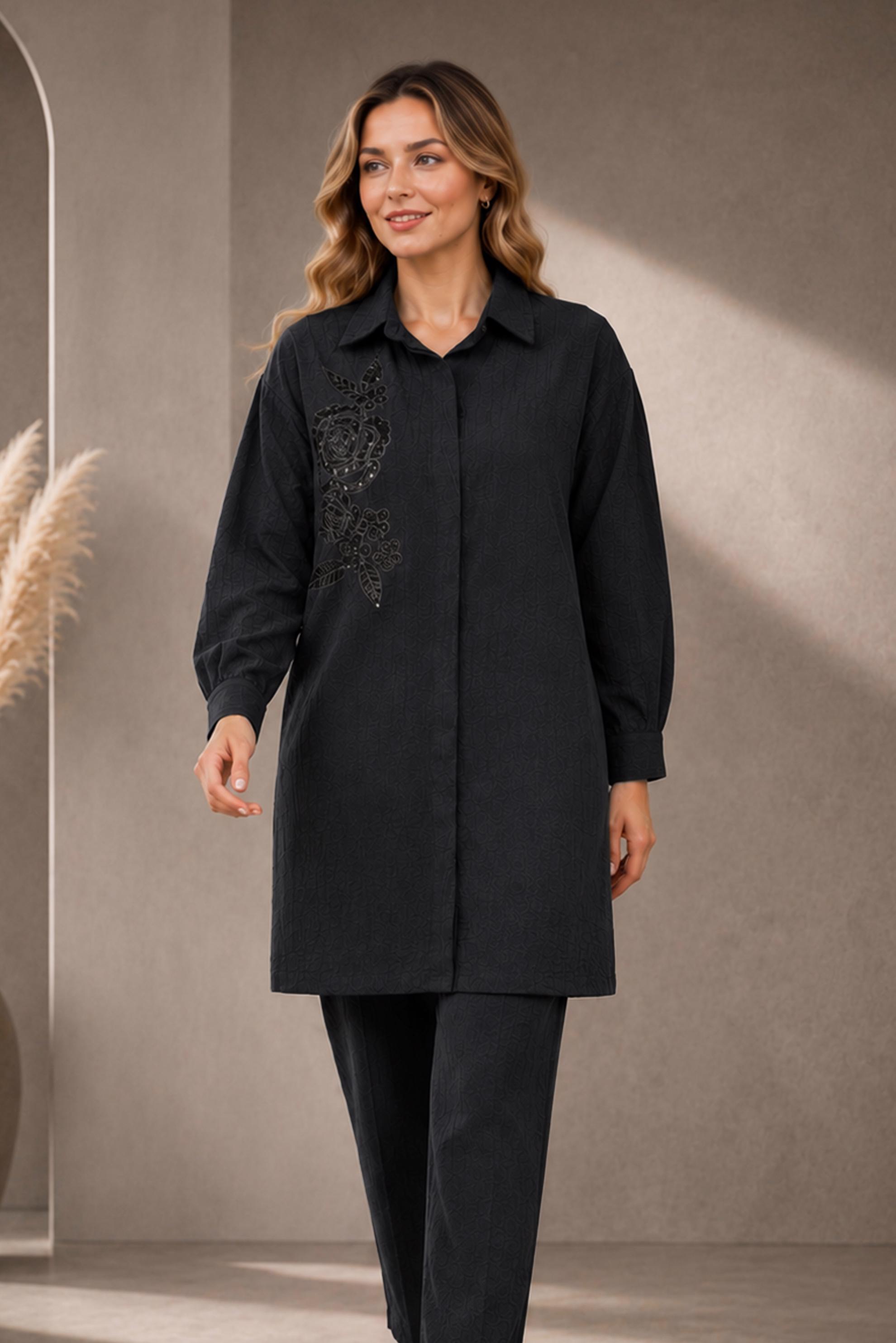 Hijab clothing BLACK SHIRT COLLAR JACQUARD TUNIC 21045