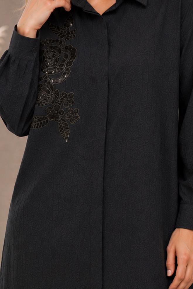Hijab clothing BLACK SHIRT COLLAR JACQUARD TUNIC 21045 - ALVİNA