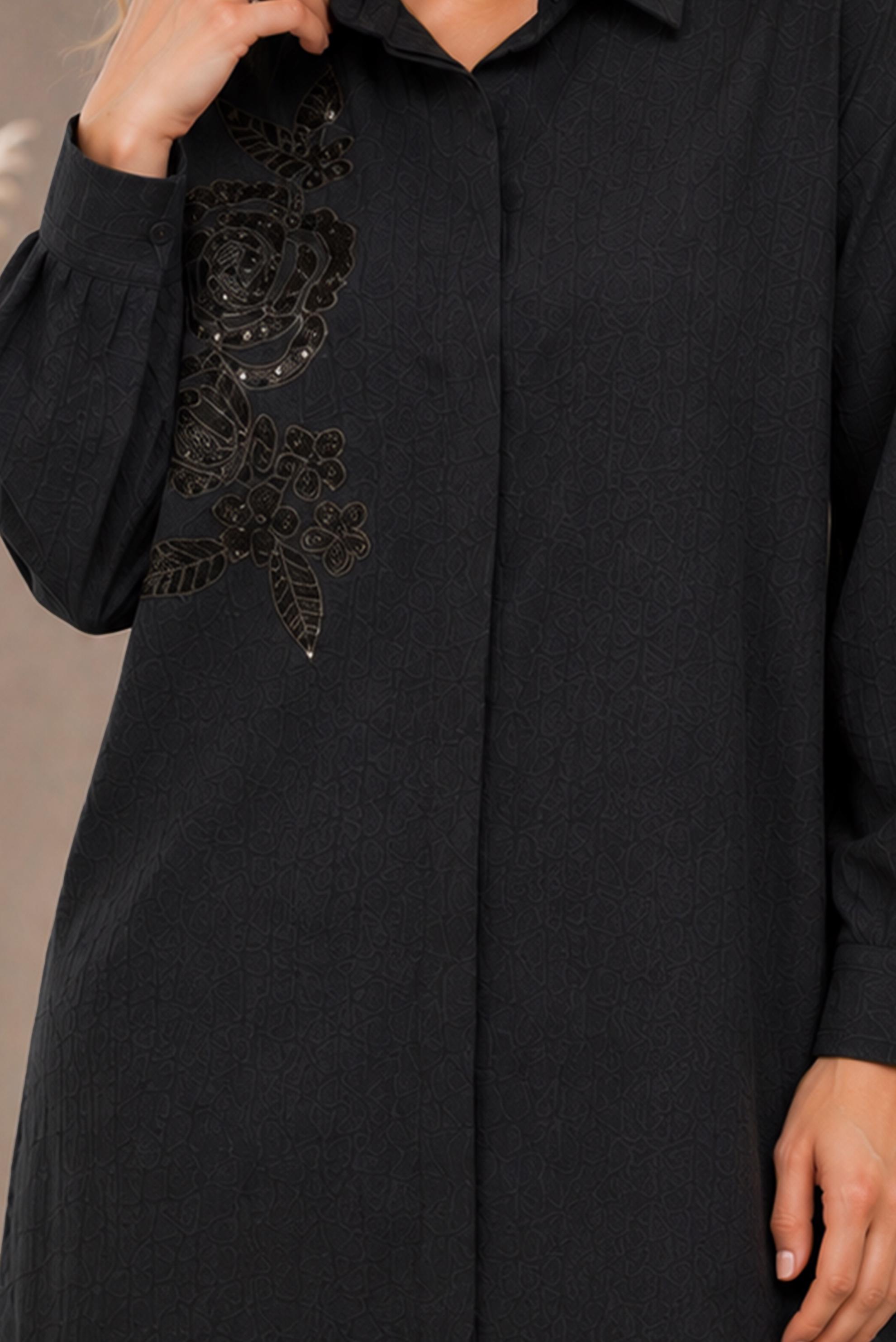Hijab clothing BLACK SHIRT COLLAR JACQUARD TUNIC 21045