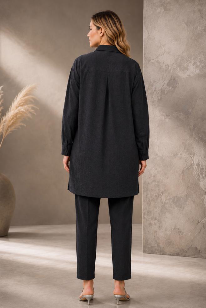 Hijab clothing BLACK SHIRT COLLAR JACQUARD TUNIC 21045 - ALVİNA
