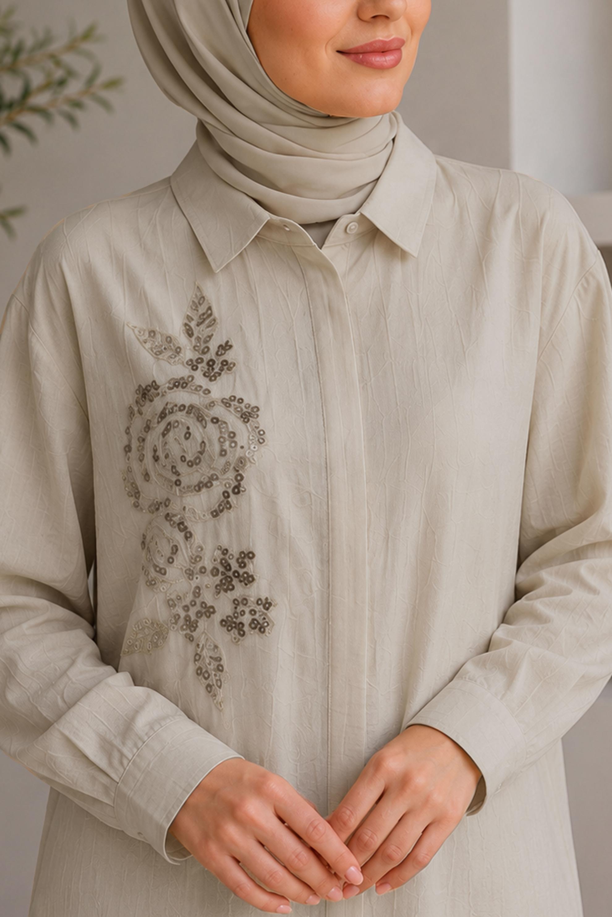 Hijab clothing BROWN SHIRT COLLAR JACQUARD TUNIC 21045