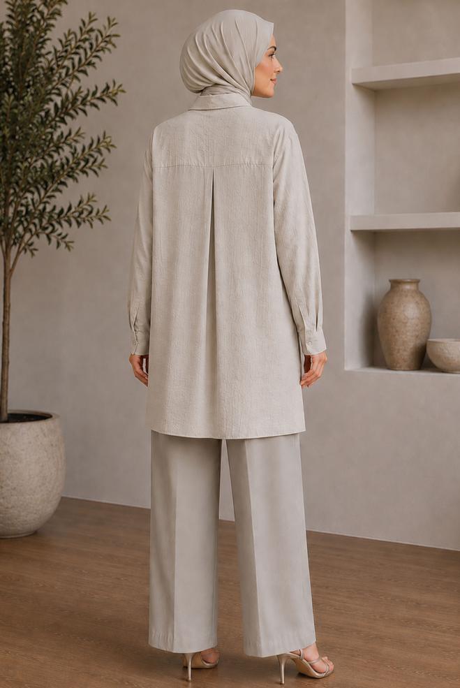 Hijab clothing BROWN SHIRT COLLAR JACQUARD TUNIC 21045 - ALVİNA