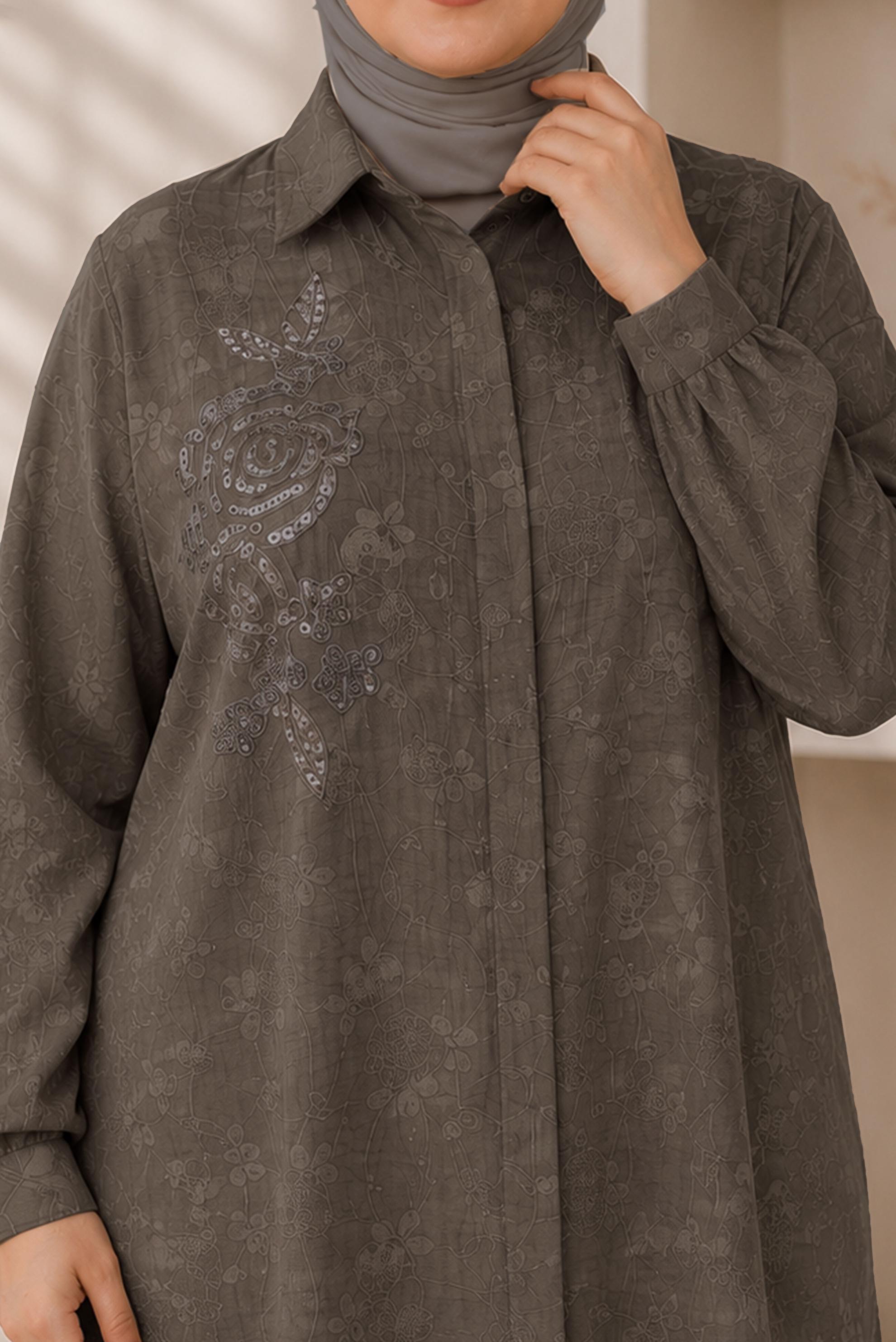 Hijab clothing BROWN SHIRT COLLAR JACQUARD TUNIC 21045