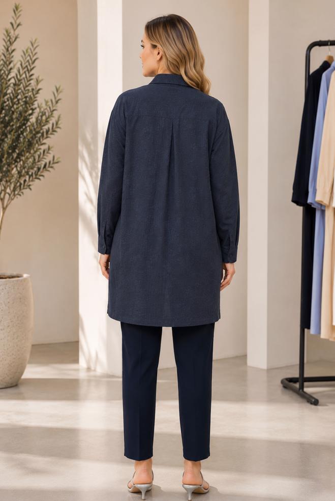Hijab clothing NAVY BLUE SHIRT COLLAR JACQUARD TUNIC 21045 - ALVİNA