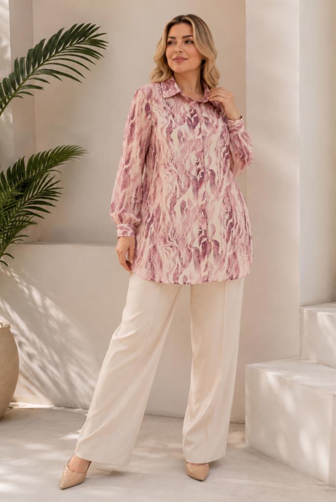 Hijab clothing DAMSON PATTERNED SATIN TUNIC 21050 - ALVİNA