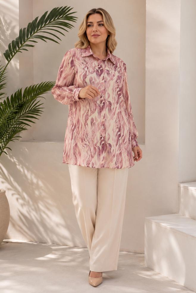 Hijab clothing DAMSON PATTERNED SATIN TUNIC 21050 - ALVİNA