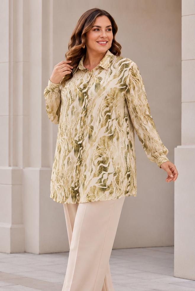 Hijab clothing YELLOW PATTERNED SATIN TUNIC 21050 - ALVİNA