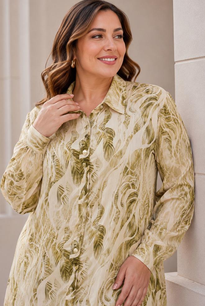 Hijab clothing YELLOW PATTERNED SATIN TUNIC 21050 - ALVİNA