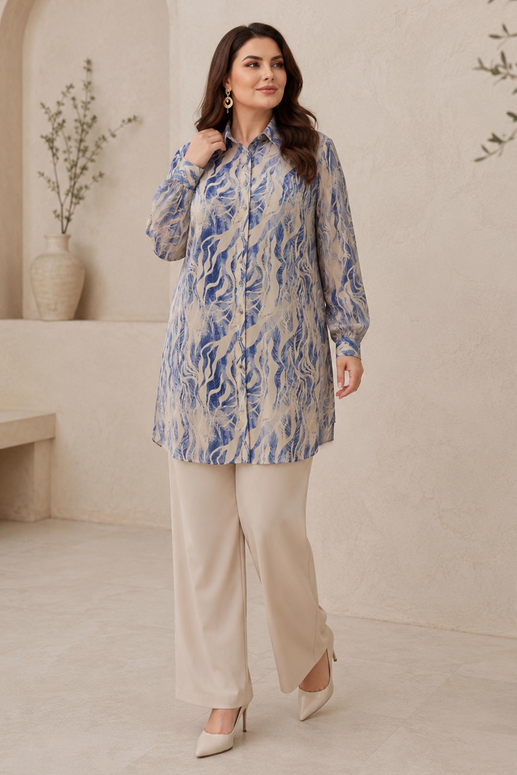Hijab clothing NAVY BLUE PATTERNED SATIN TUNIC 21050