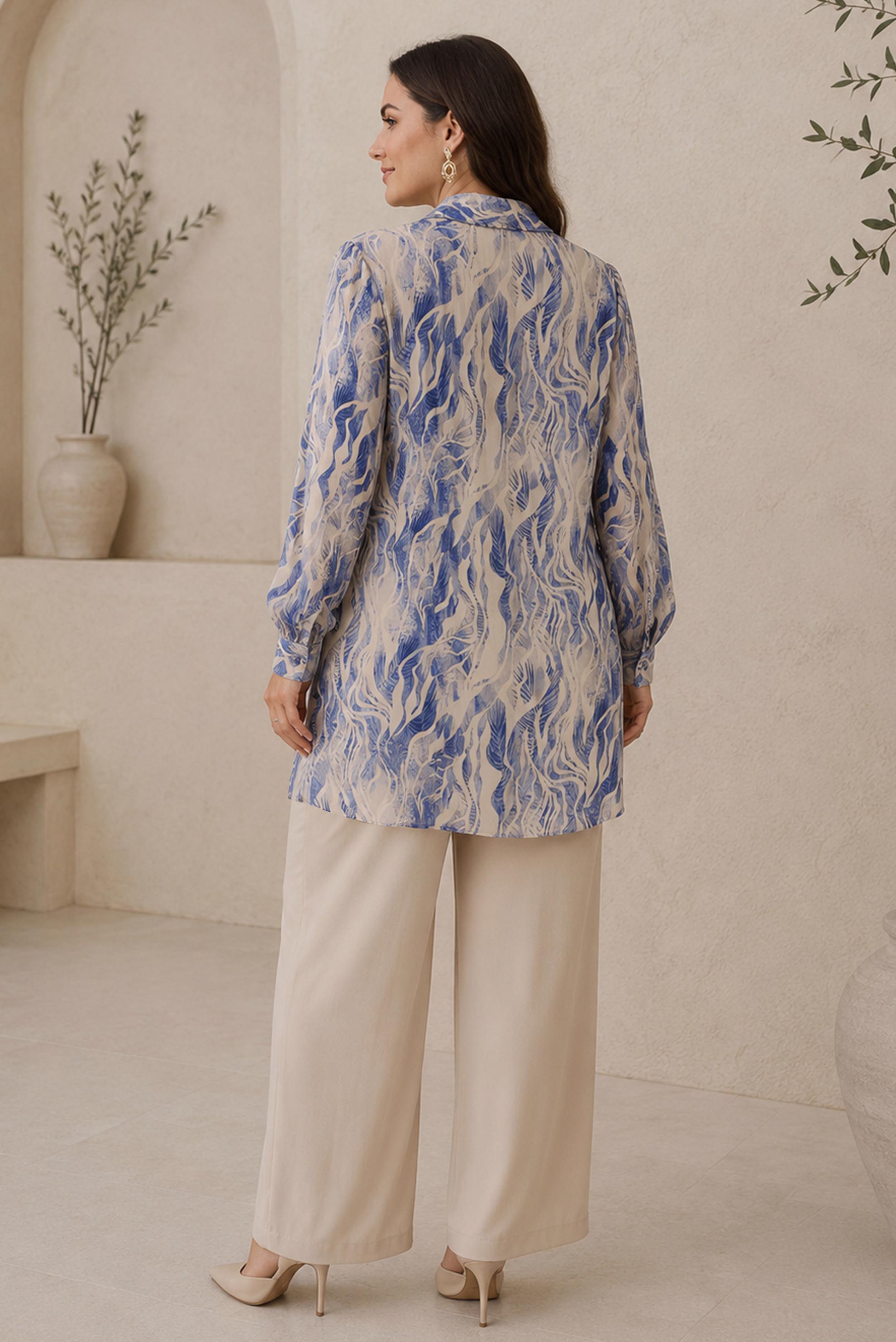 Hijab clothing NAVY BLUE PATTERNED SATIN TUNIC 21050