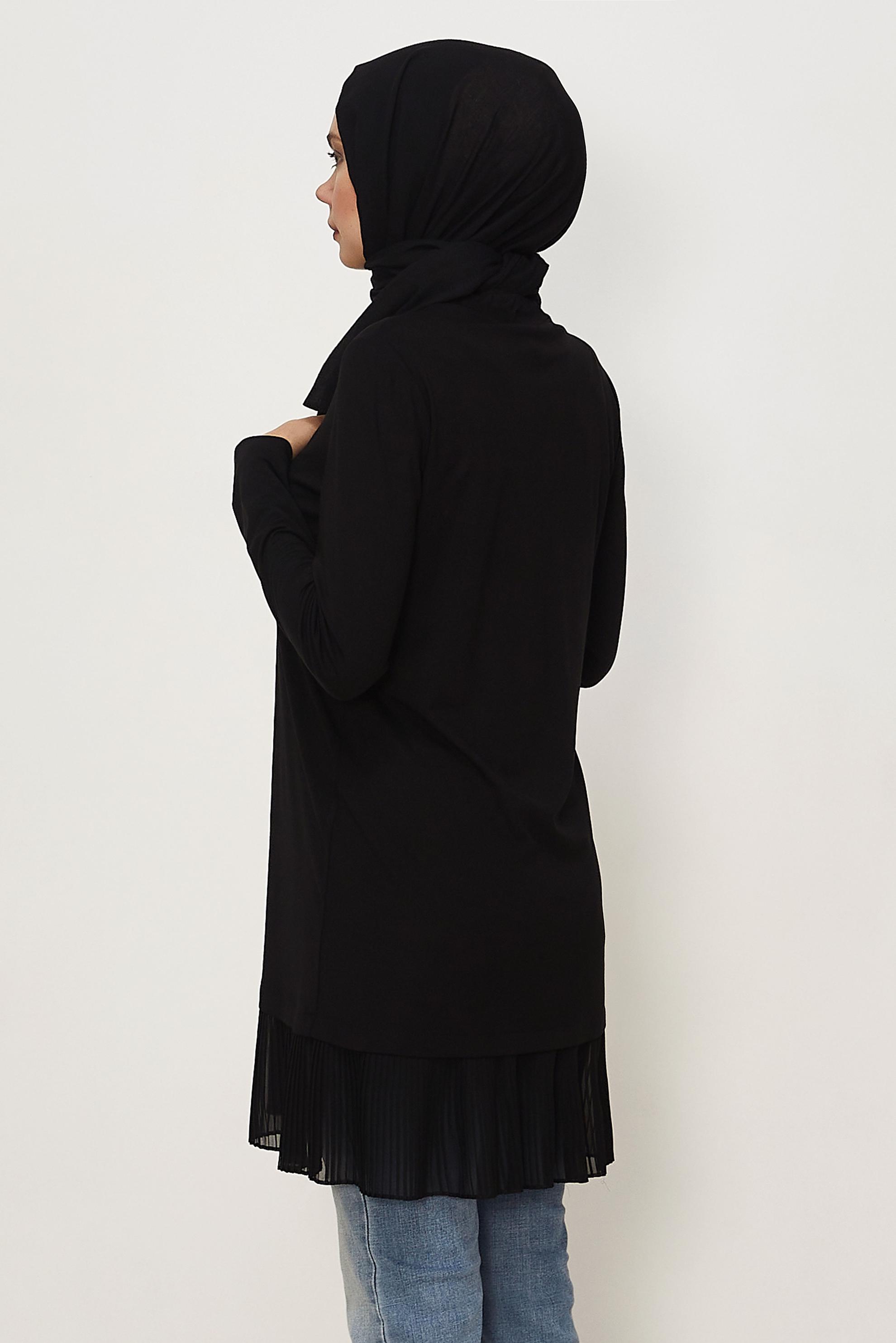 Tesettür giyim SİYAH PİLİSELİ ETEK UÇLU TUNİK 45489