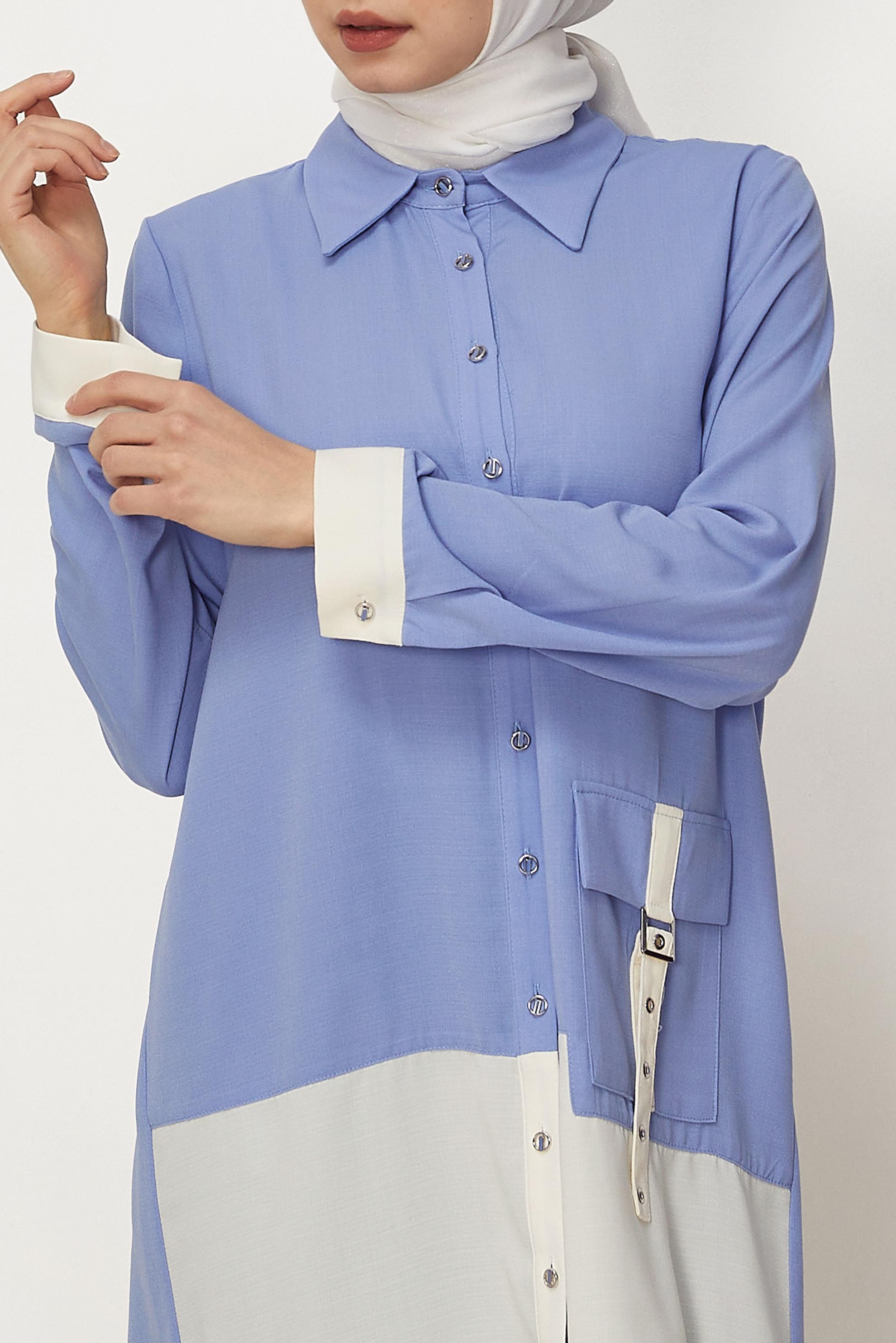 Hijab-Kleidung BLAU TUNIKA MIT LEINENEFFEKT 45518