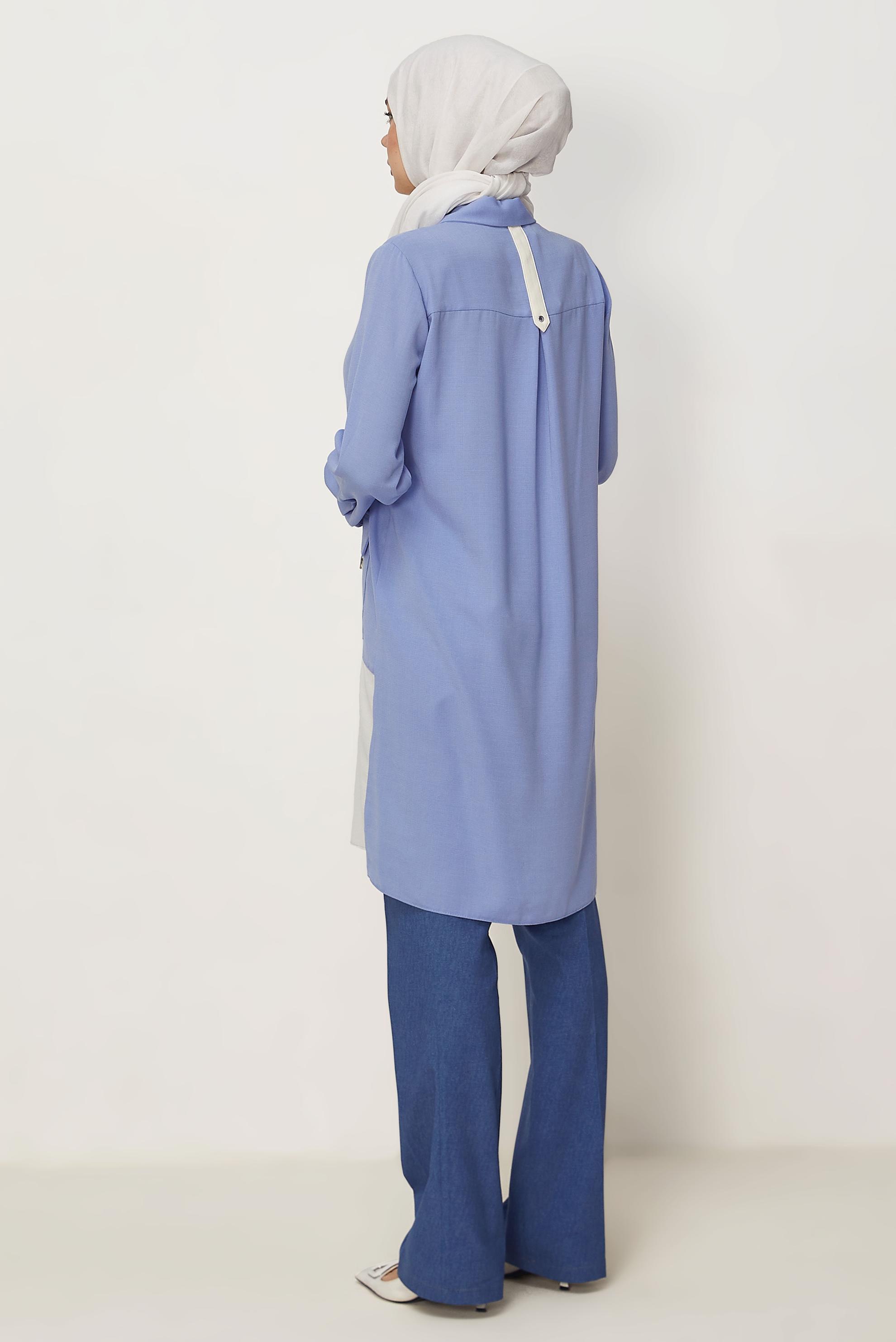 Hijab-Kleidung BLAU TUNIKA MIT LEINENEFFEKT 45518