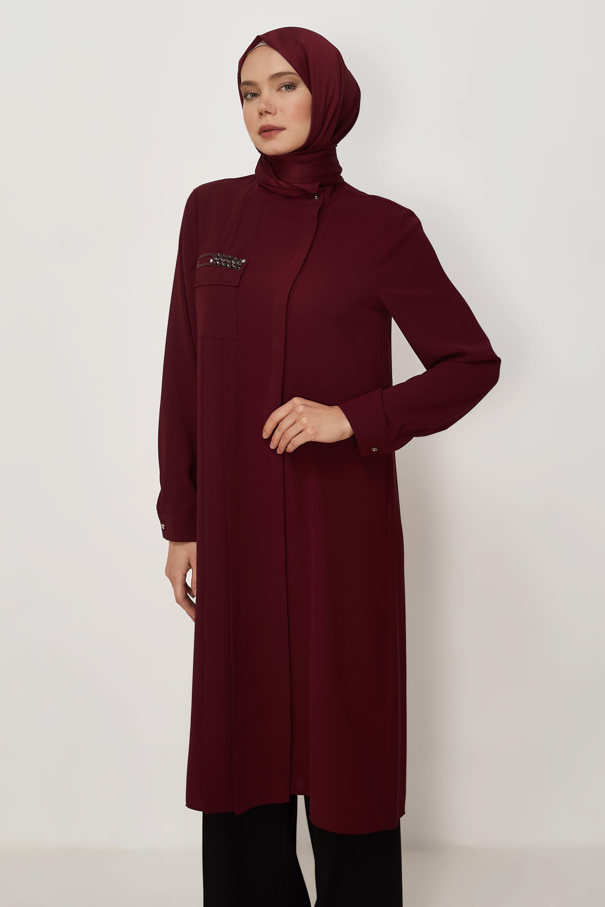 Tesettür giyim BEJ KETEN EFEKTLİ UZUN TUNİK 45560