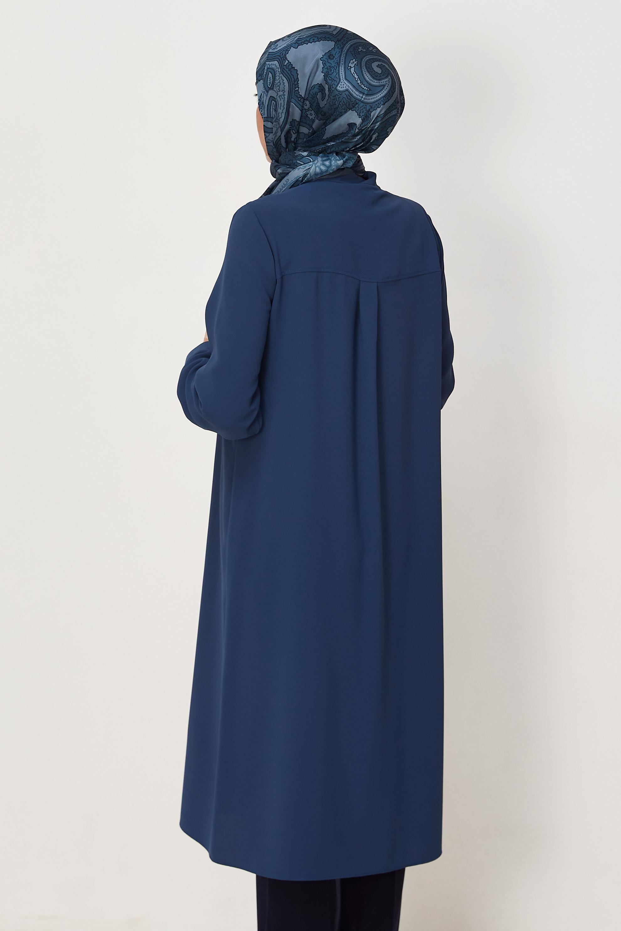 Hijab clothing NAVY BLUE LINEN EFFECT LONG TUNIC 45560