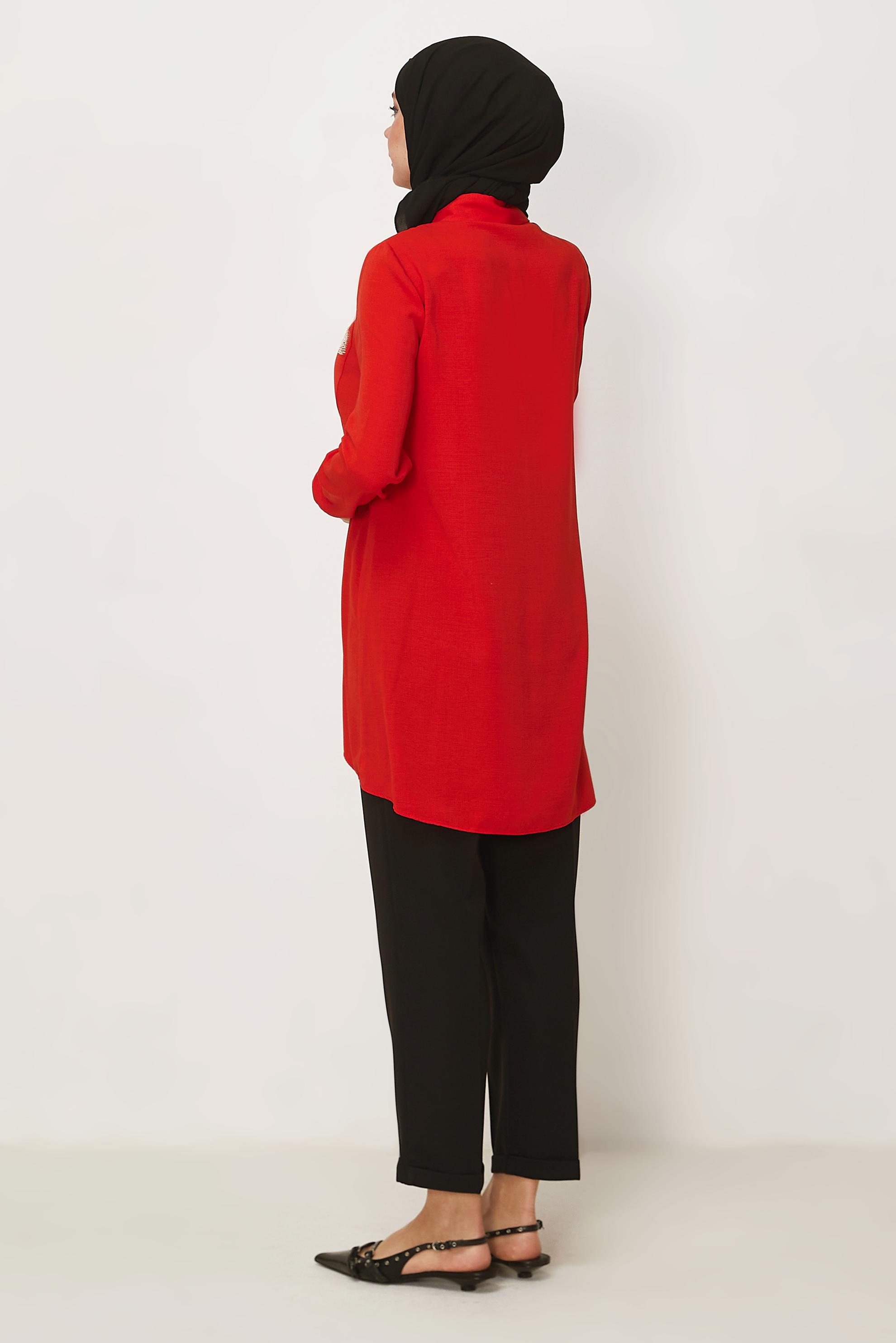 Hijab-Kleidung ROT TUNIKA MIT LEINENEFFEKT 45588