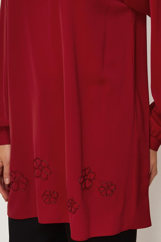 Hijab clothing RED EMBROIDERY DETAILED TUNIC 45710 - ALVİNA