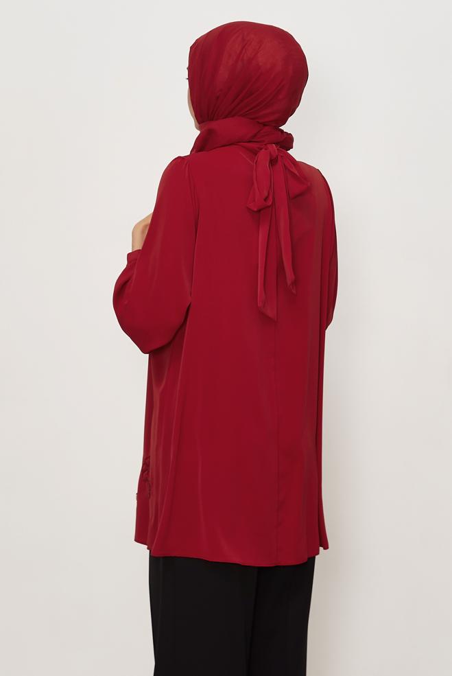 Hijab clothing RED EMBROIDERY DETAILED TUNIC 45710 - ALVİNA