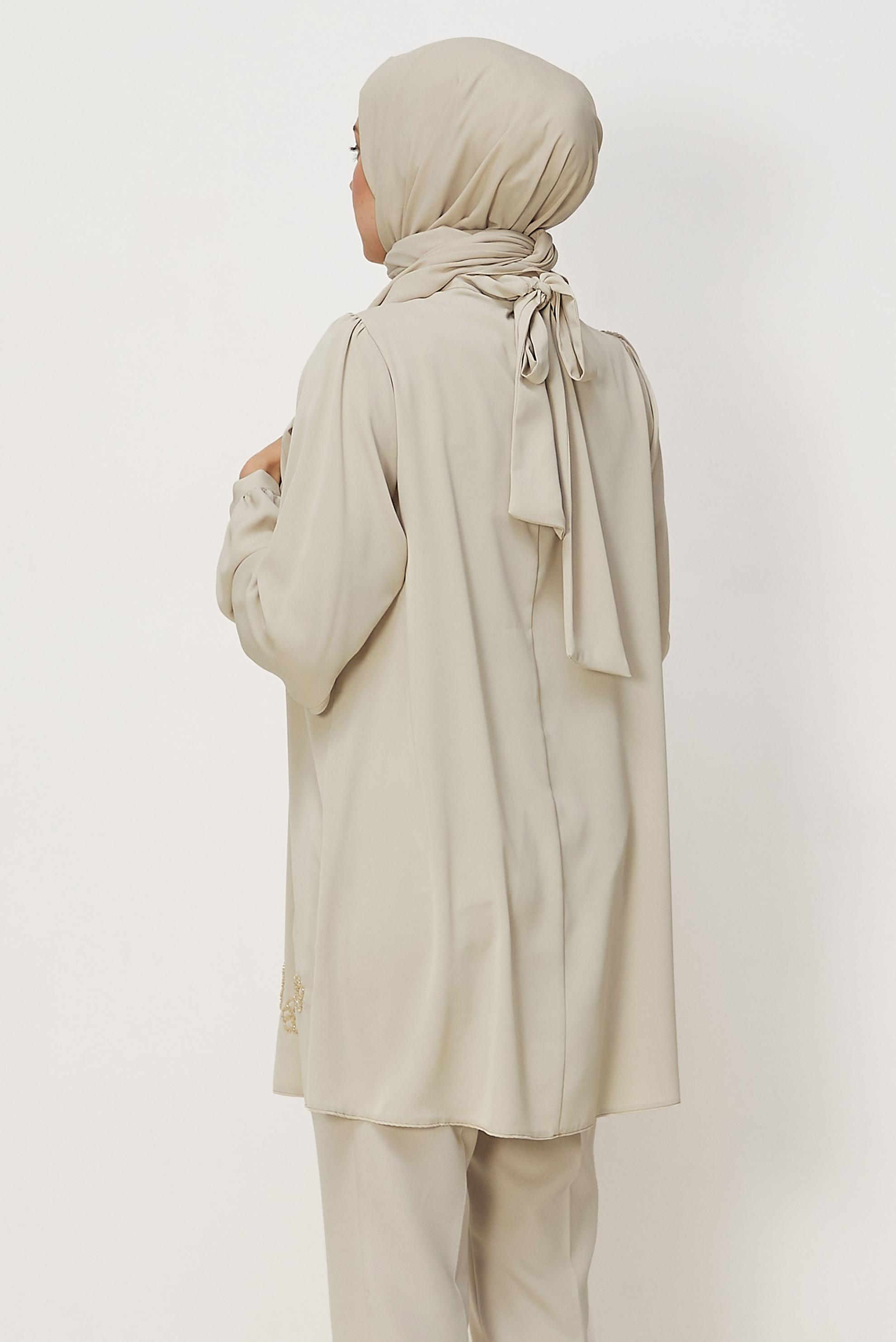 Hijab clothing BEIGE EMBROIDERY DETAILED TUNIC 45710