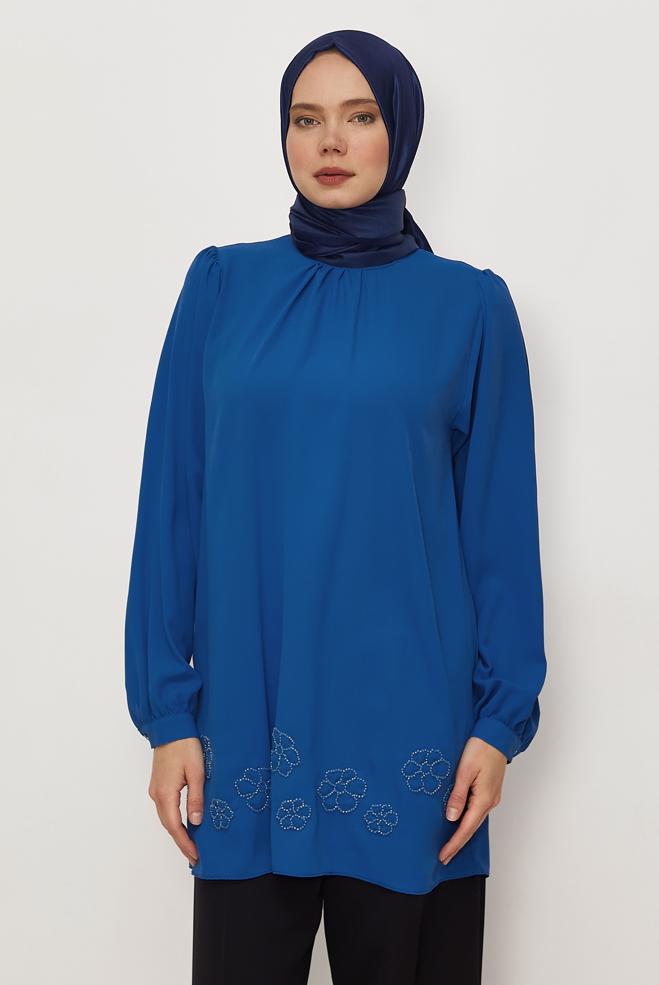 Hijab clothing NAVY BLUE EMBROIDERY DETAILED TUNIC 45710 - ALVİNA