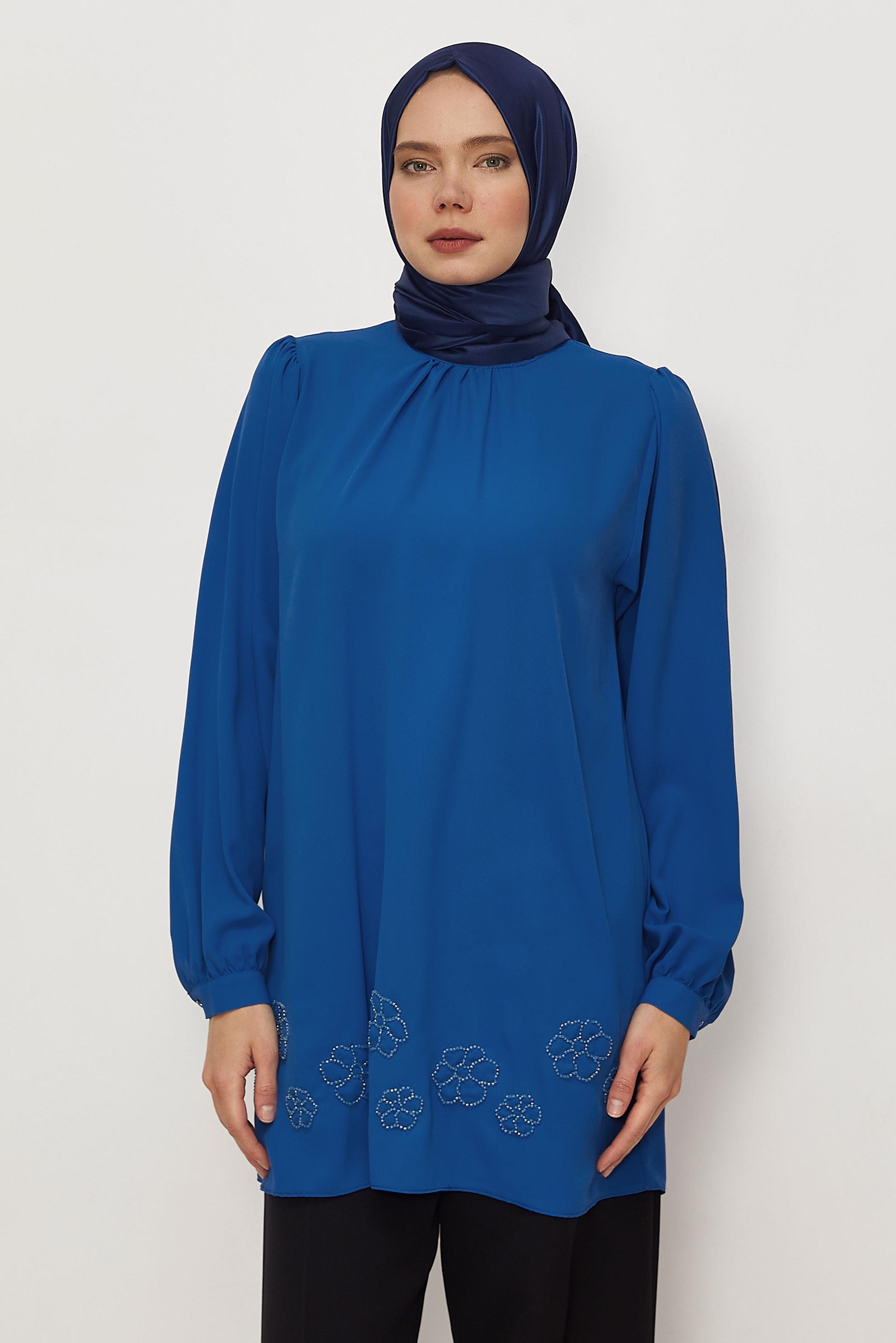 Hijab clothing NAVY BLUE EMBROIDERY DETAILED TUNIC 45710