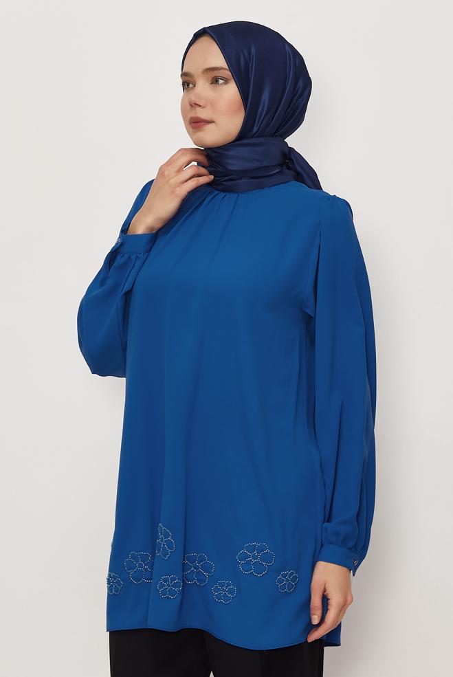 Hijab clothing NAVY BLUE EMBROIDERY DETAILED TUNIC 45710 - ALVİNA
